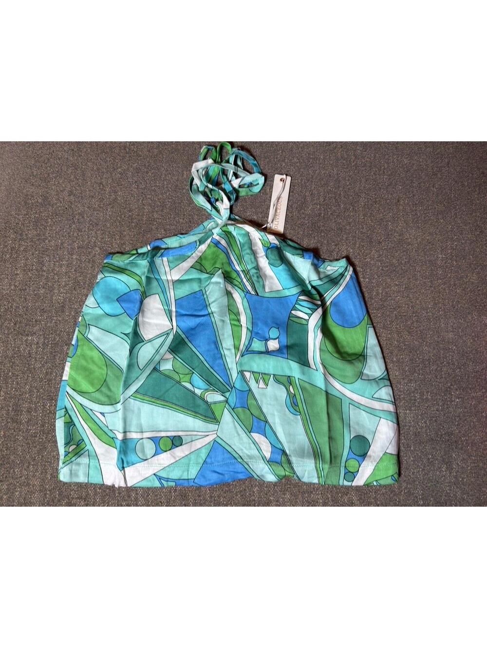 Olivaceous Abstract Print One Shoulder Crop Top Blue Green NWT Women’s Medium